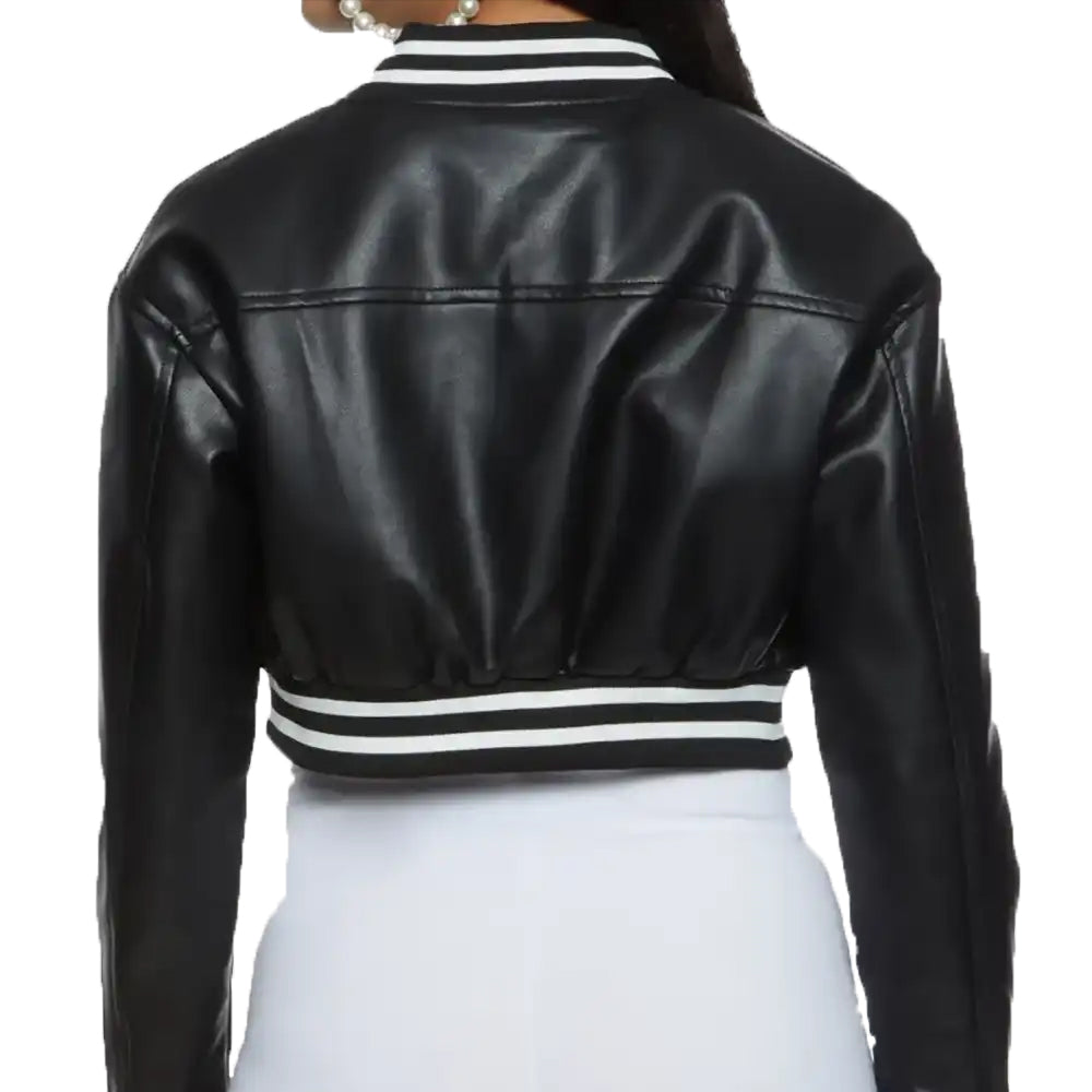 Fashion Women’s Black Leather Varsity Jacket