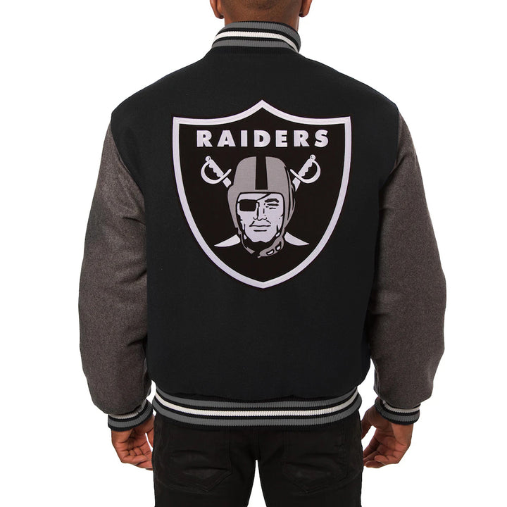Men's Las Vegas Raiders JH Design Black-Gray Big & Tall Wool Full-Snap Jacket