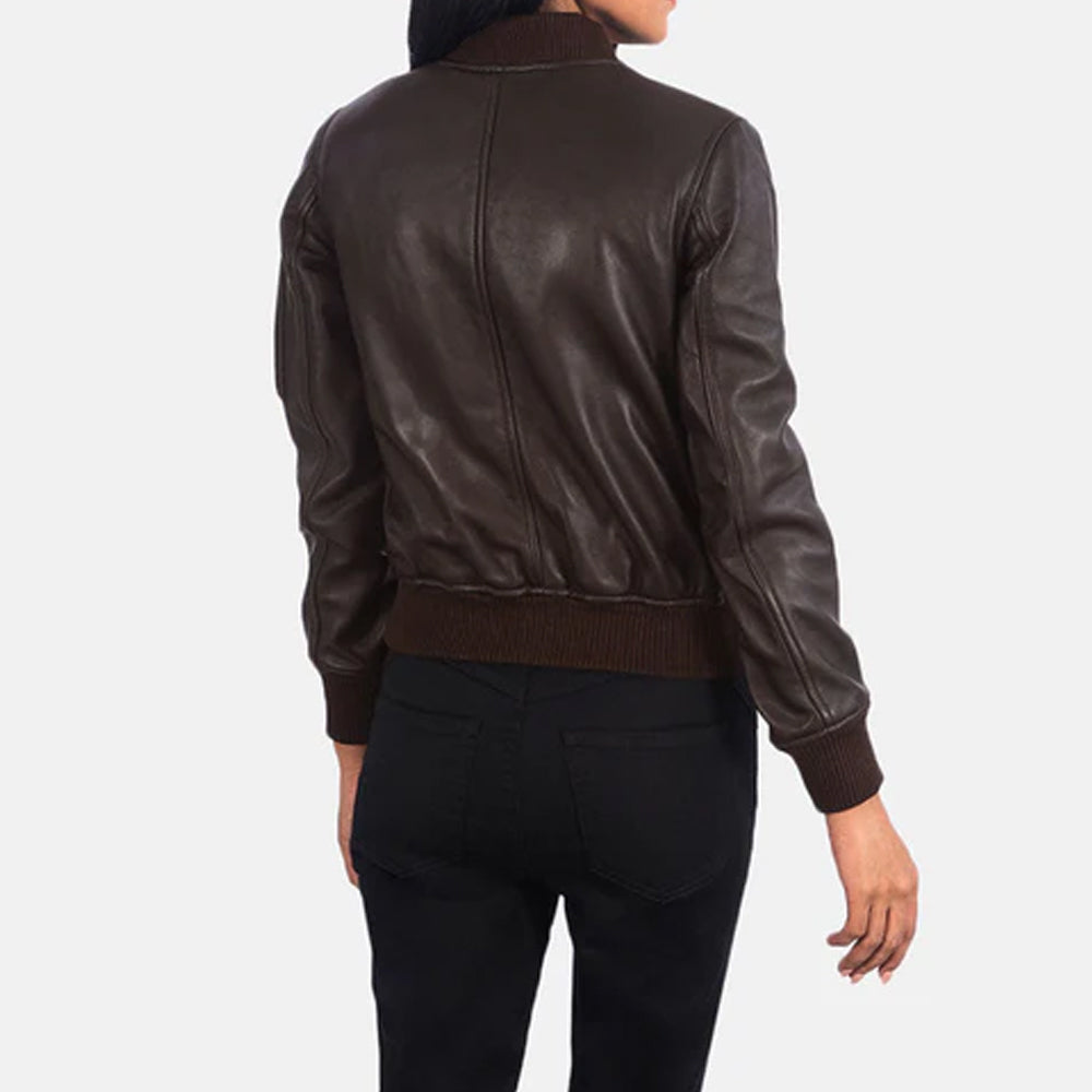 Classic Brown Leather Bomber Jacket