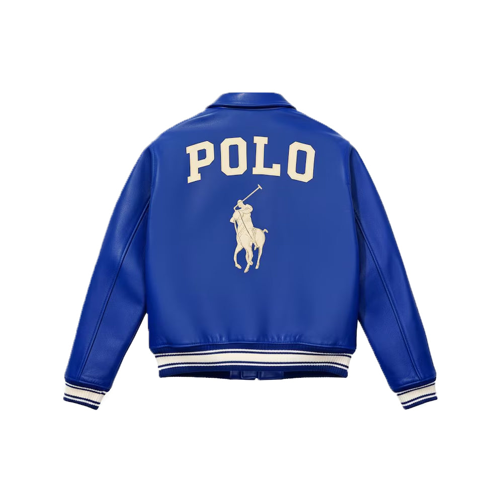 Men's Blue Cowhide Leather Varsity Jacket