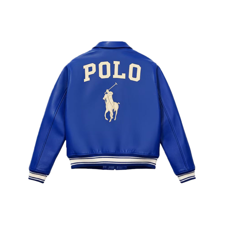 Men's Blue Cowhide Leather Varsity Jacket