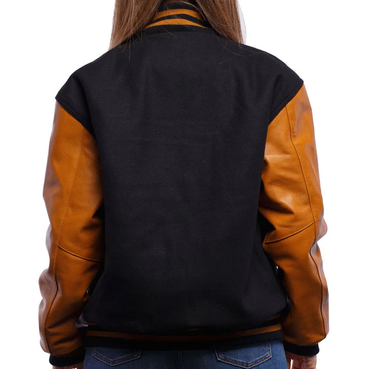 Women’s Bomber Varsity Jacket With Leather Sleeves