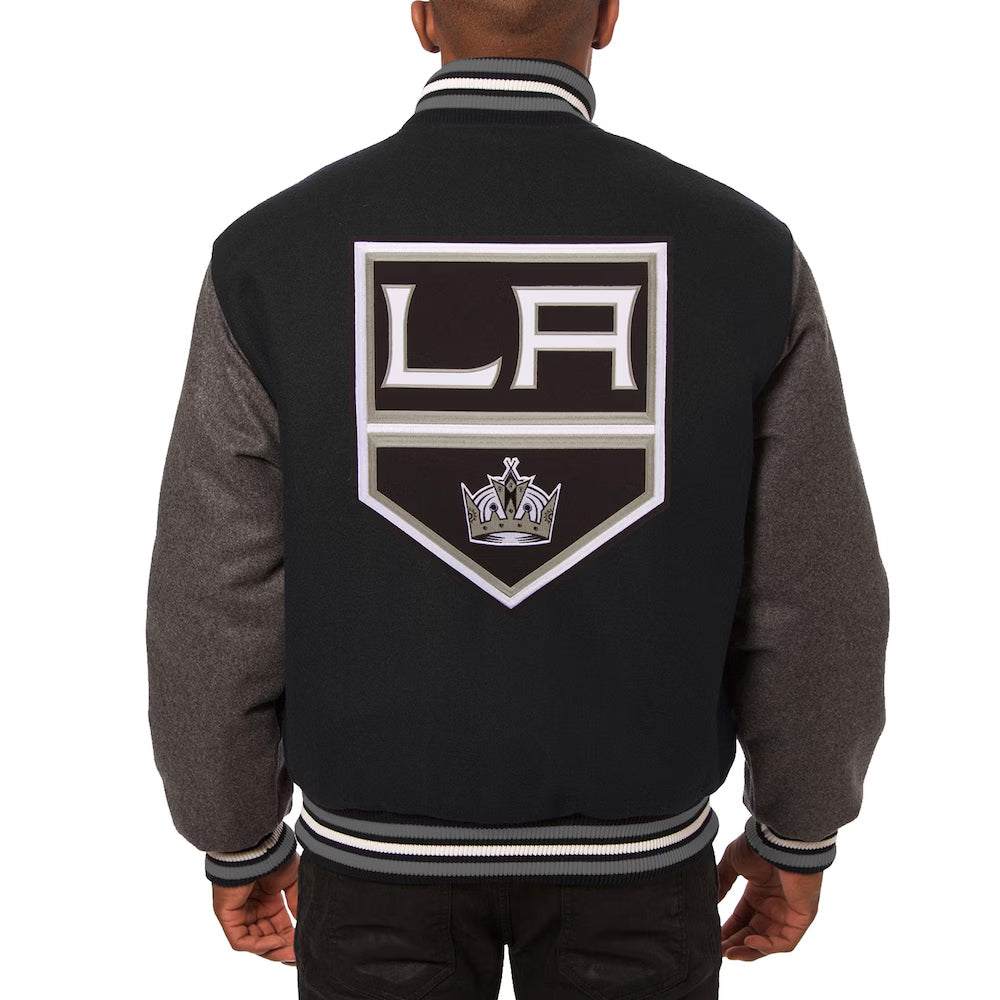 Men's Los Angeles Kings JH Design Black Domestic All-Wool Jacket with Embroidered Logos