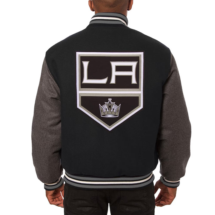 Men's Los Angeles Kings JH Design Black Domestic All-Wool Jacket with Embroidered Logos