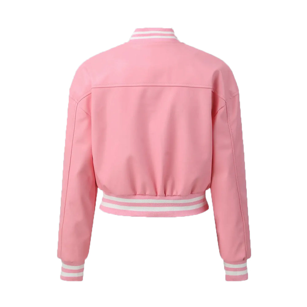 Women’s Pink Leather Bomber Jacket