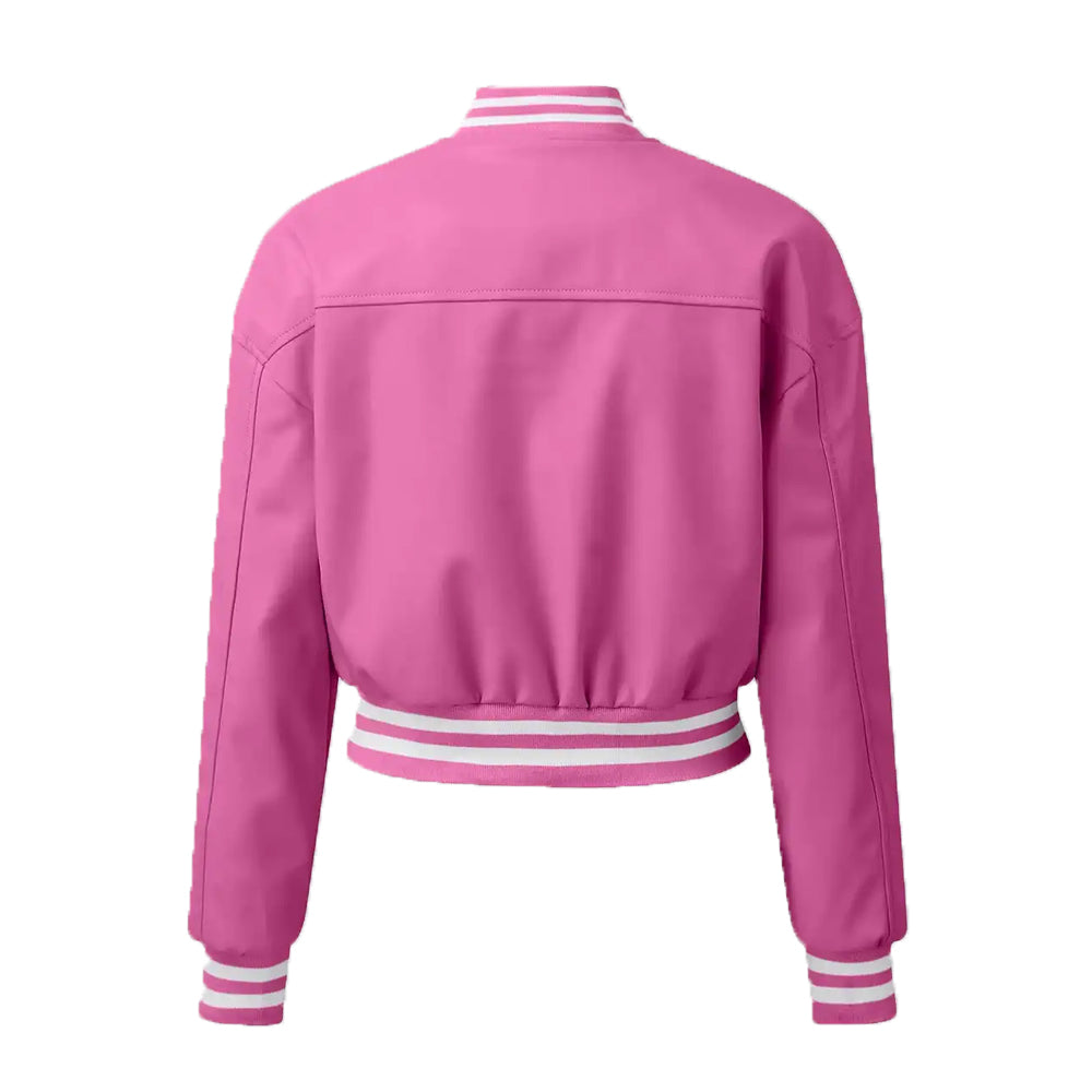 Women’s Pink Leather Varsity Jacket