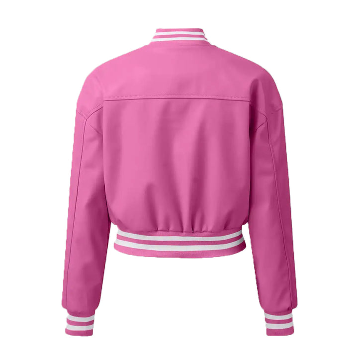 Women’s Pink Leather Varsity Jacket