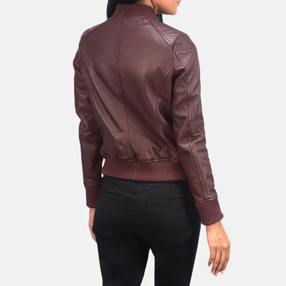 Classic Bliss Maroon Leather Bomber Jacket
