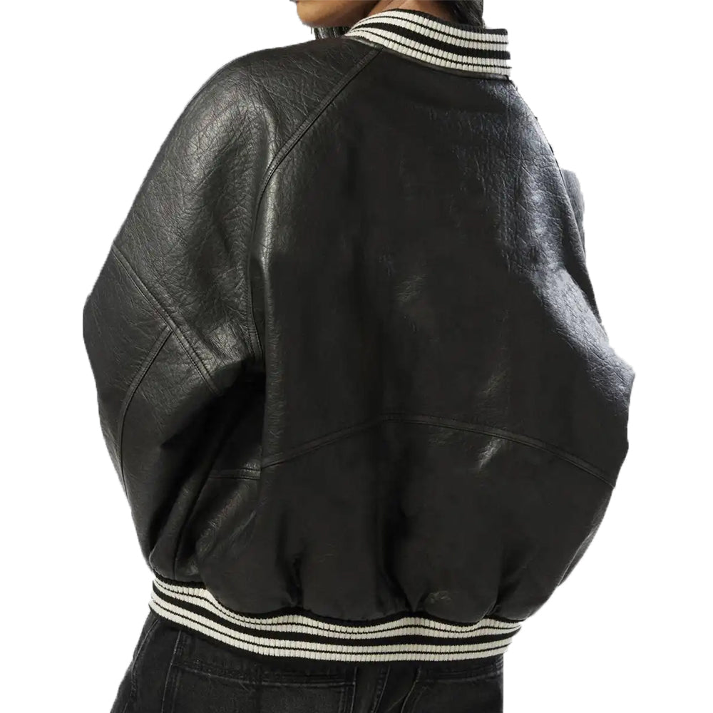 Women’s Black and White Leather Varsity Jacket