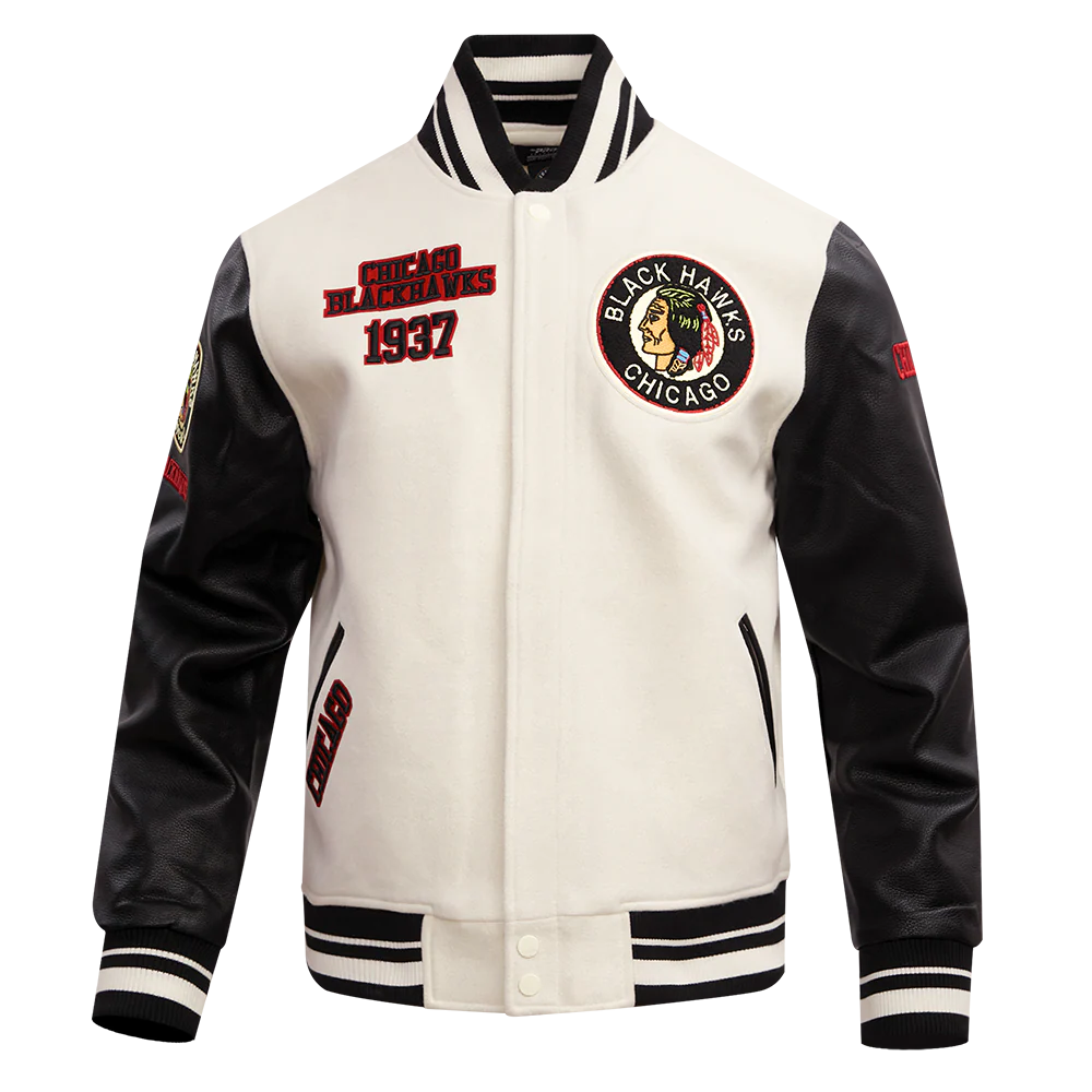 NHL CHICAGO BLACKHAWKS RETRO CLASSIC MEN'S RIB WOOL VARSITY JACKET