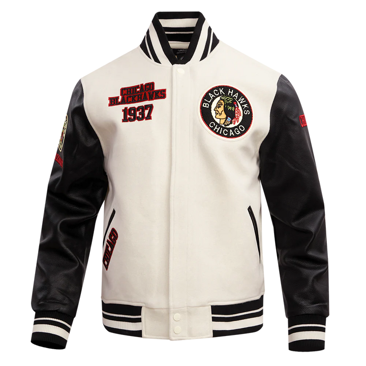 NHL CHICAGO BLACKHAWKS RETRO CLASSIC MEN'S RIB WOOL VARSITY JACKET