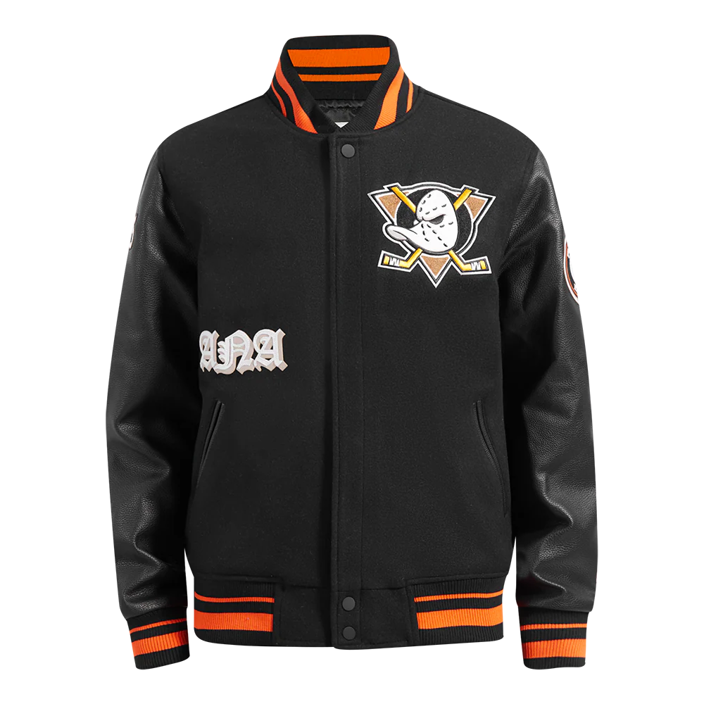 NHL ANAHEIM DUCKS OLD ENGLISH MEN'S RIB WOOL VARSITY JACKET