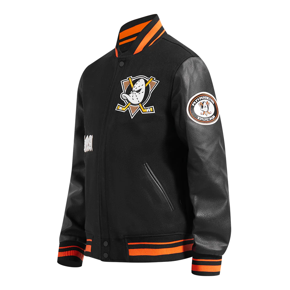 NHL ANAHEIM DUCKS OLD ENGLISH MEN'S RIB WOOL VARSITY JACKET