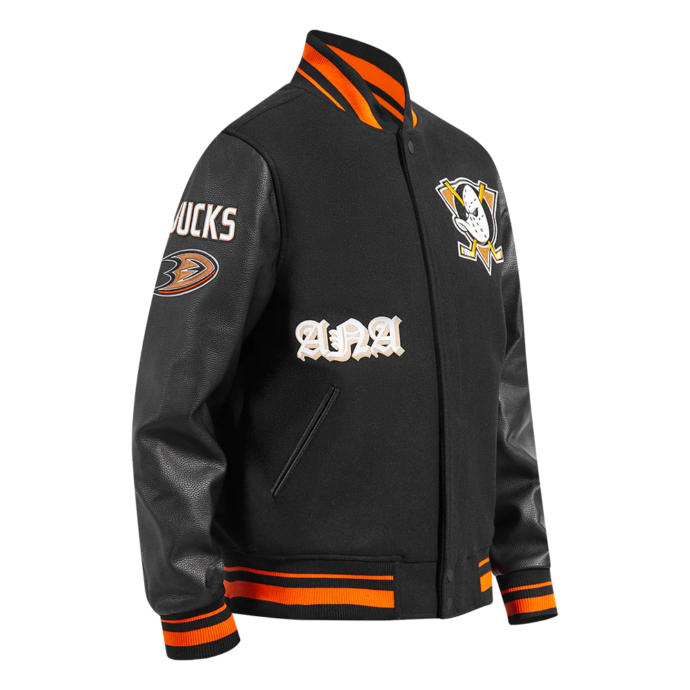 NHL ANAHEIM DUCKS OLD ENGLISH MEN'S RIB WOOL VARSITY JACKET