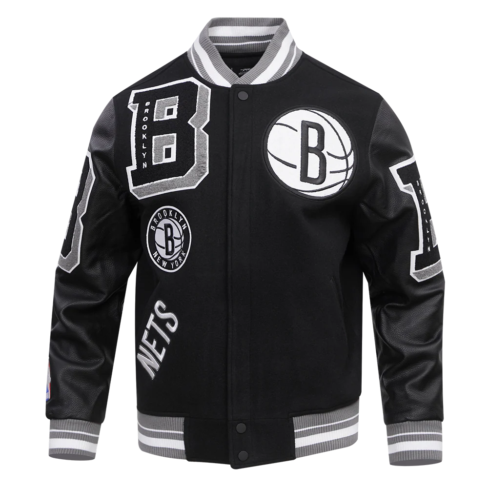 NBA BROOKLYN NETS MASHUP MEN'S RIB WOOL VARSITY JACKET