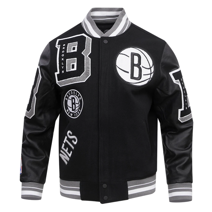 NBA BROOKLYN NETS MASHUP MEN'S RIB WOOL VARSITY JACKET