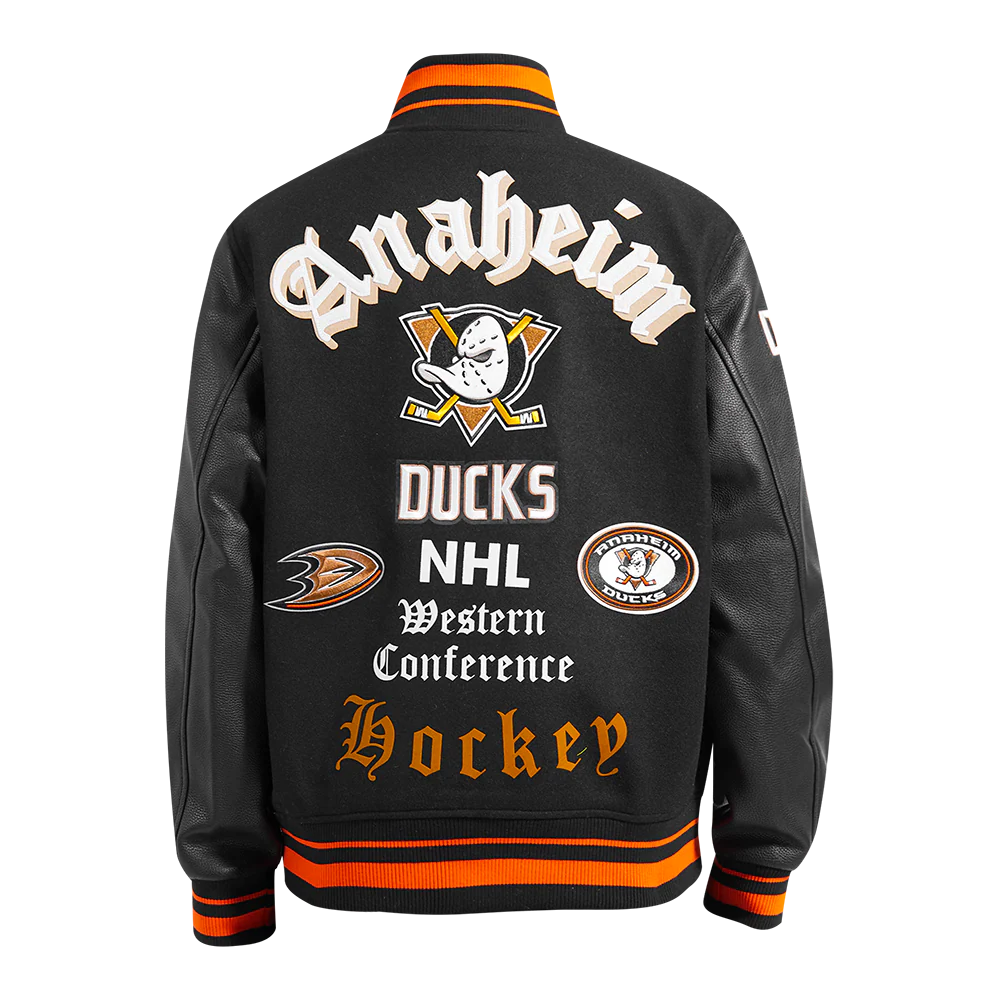 NHL ANAHEIM DUCKS OLD ENGLISH MEN'S RIB WOOL VARSITY JACKET