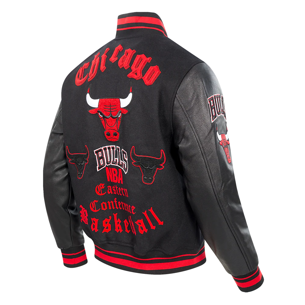 NBA CHICAGO BULLS OLD ENGLISH MEN'S RIB WOOL VARSITY JACKET