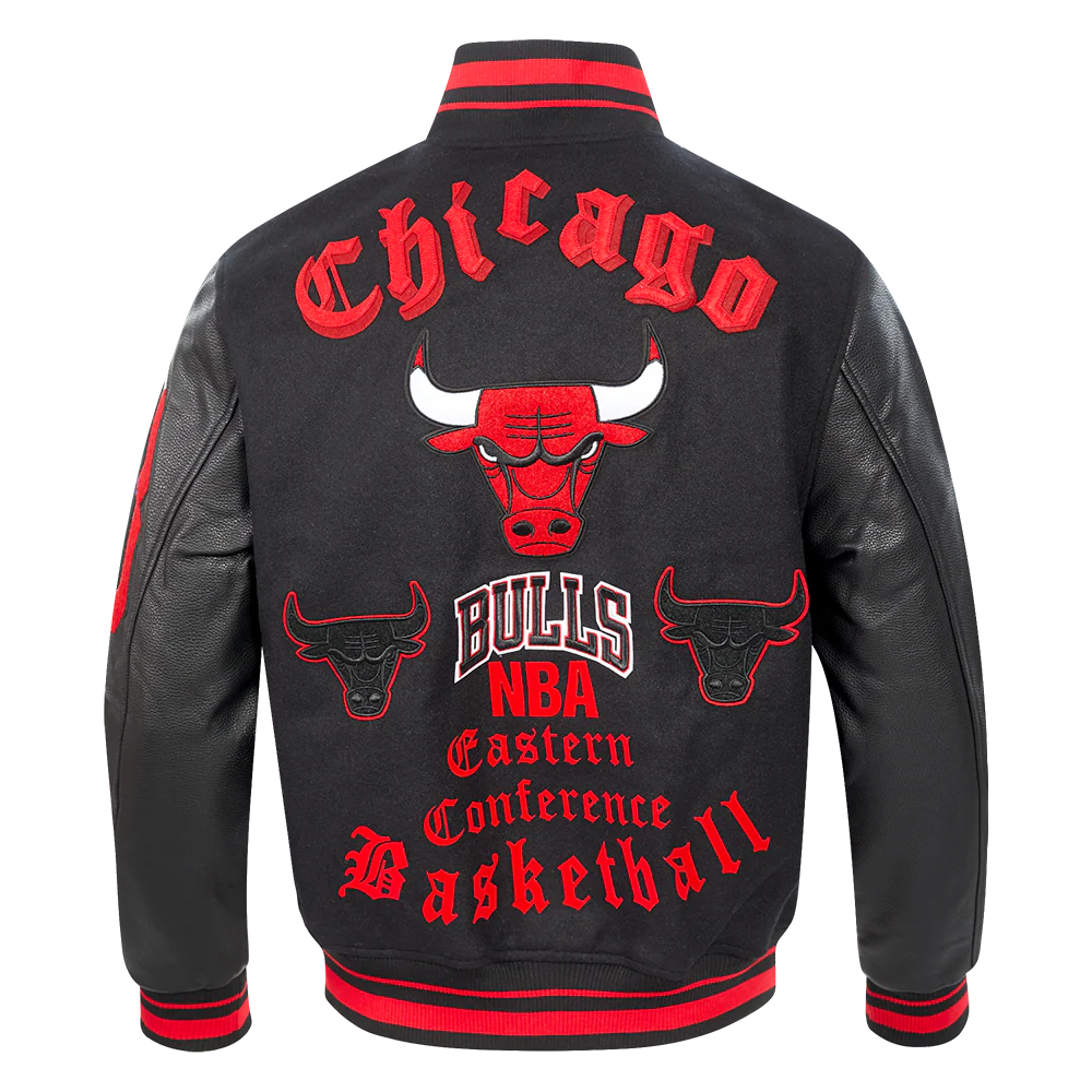 NBA CHICAGO BULLS OLD ENGLISH MEN'S RIB WOOL VARSITY JACKET