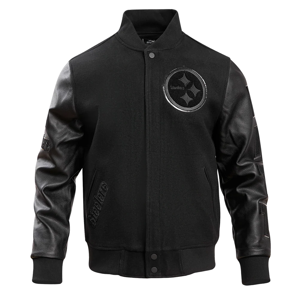 NFL PITTSBURGH STEELERS TRIPLE BLACK MEN'S MEN'S WOOL VARSITY JACKET