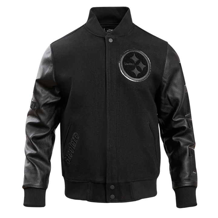 NFL PITTSBURGH STEELERS TRIPLE BLACK MEN'S MEN'S WOOL VARSITY JACKET