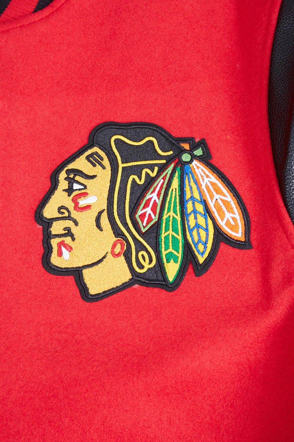 NHL CHICAGO BLACKHAWKS SCRIPT TAIL MEN'S RIB WOOL VARSITY JACKET