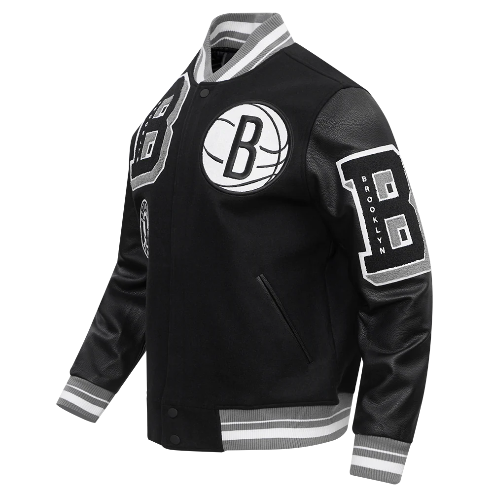 NBA BROOKLYN NETS MASHUP MEN'S RIB WOOL VARSITY JACKET