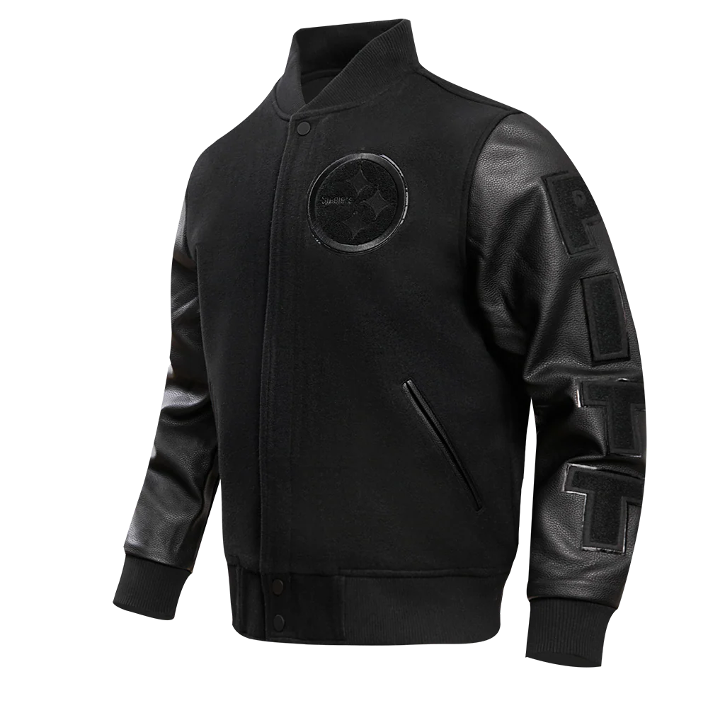 NFL PITTSBURGH STEELERS TRIPLE BLACK MEN'S MEN'S WOOL VARSITY JACKET