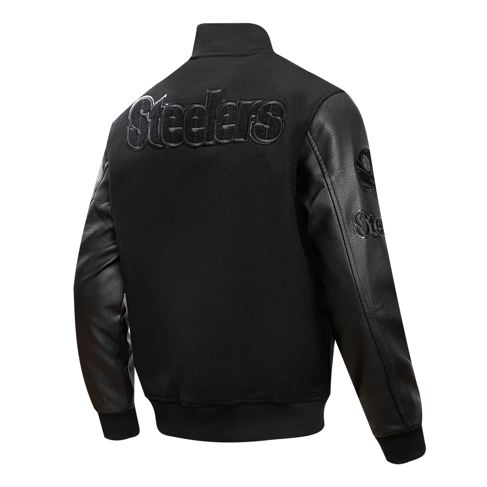 NFL PITTSBURGH STEELERS TRIPLE BLACK MEN'S MEN'S WOOL VARSITY JACKET
