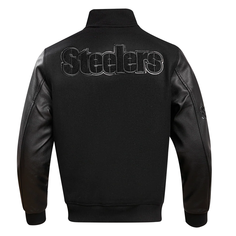 NFL PITTSBURGH STEELERS TRIPLE BLACK MEN'S MEN'S WOOL VARSITY JACKET