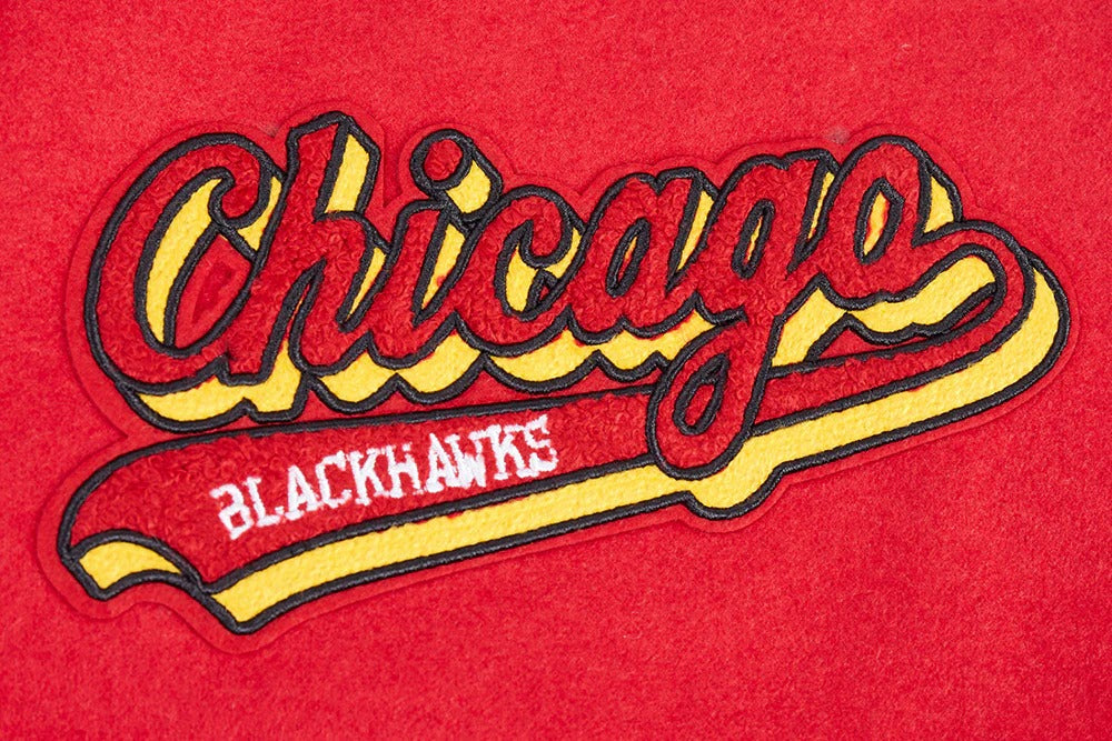 NHL CHICAGO BLACKHAWKS SCRIPT TAIL MEN'S RIB WOOL VARSITY JACKET