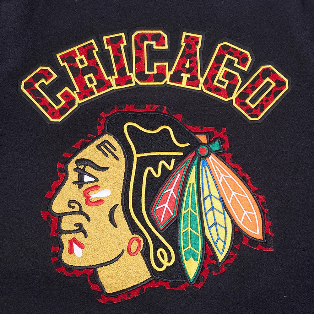 NHL CHICAGO BLACKHAWKS ANIMAL PRINT MEN'S WOOL VARSITY JACKET