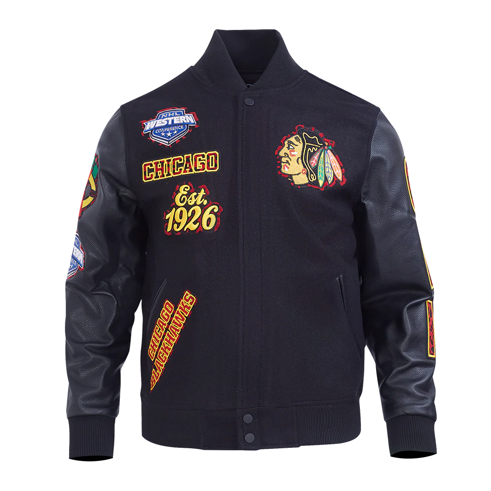 NHL CHICAGO BLACKHAWKS ANIMAL PRINT MEN'S WOOL VARSITY JACKET