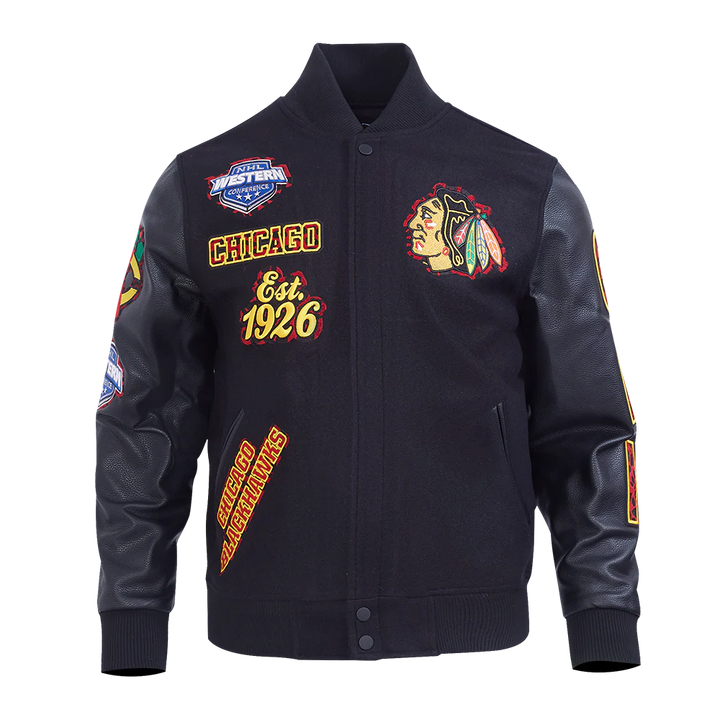 NHL CHICAGO BLACKHAWKS ANIMAL PRINT MEN'S WOOL VARSITY JACKET