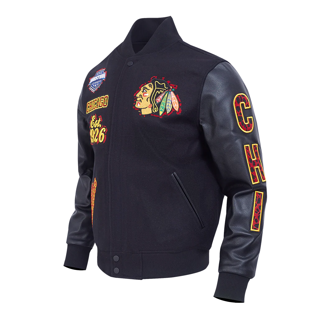 NHL CHICAGO BLACKHAWKS ANIMAL PRINT MEN'S WOOL VARSITY JACKET