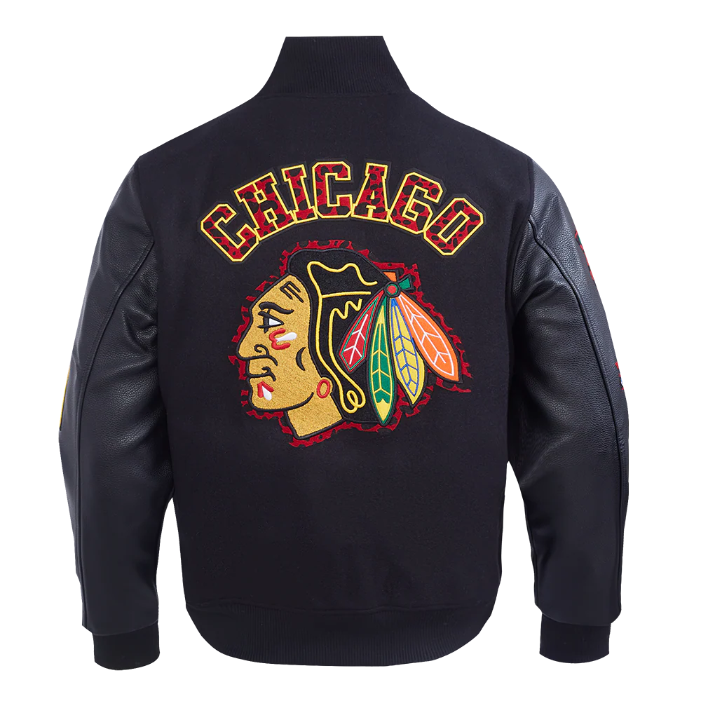 NHL CHICAGO BLACKHAWKS ANIMAL PRINT MEN'S WOOL VARSITY JACKET