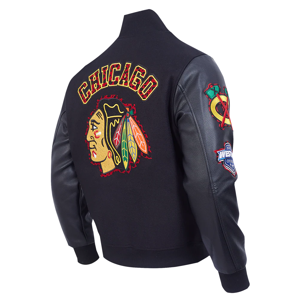 NHL CHICAGO BLACKHAWKS ANIMAL PRINT MEN'S WOOL VARSITY JACKET
