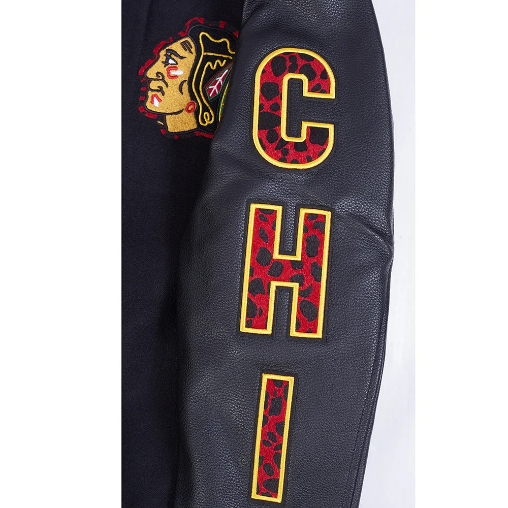 NHL CHICAGO BLACKHAWKS ANIMAL PRINT MEN'S WOOL VARSITY JACKET