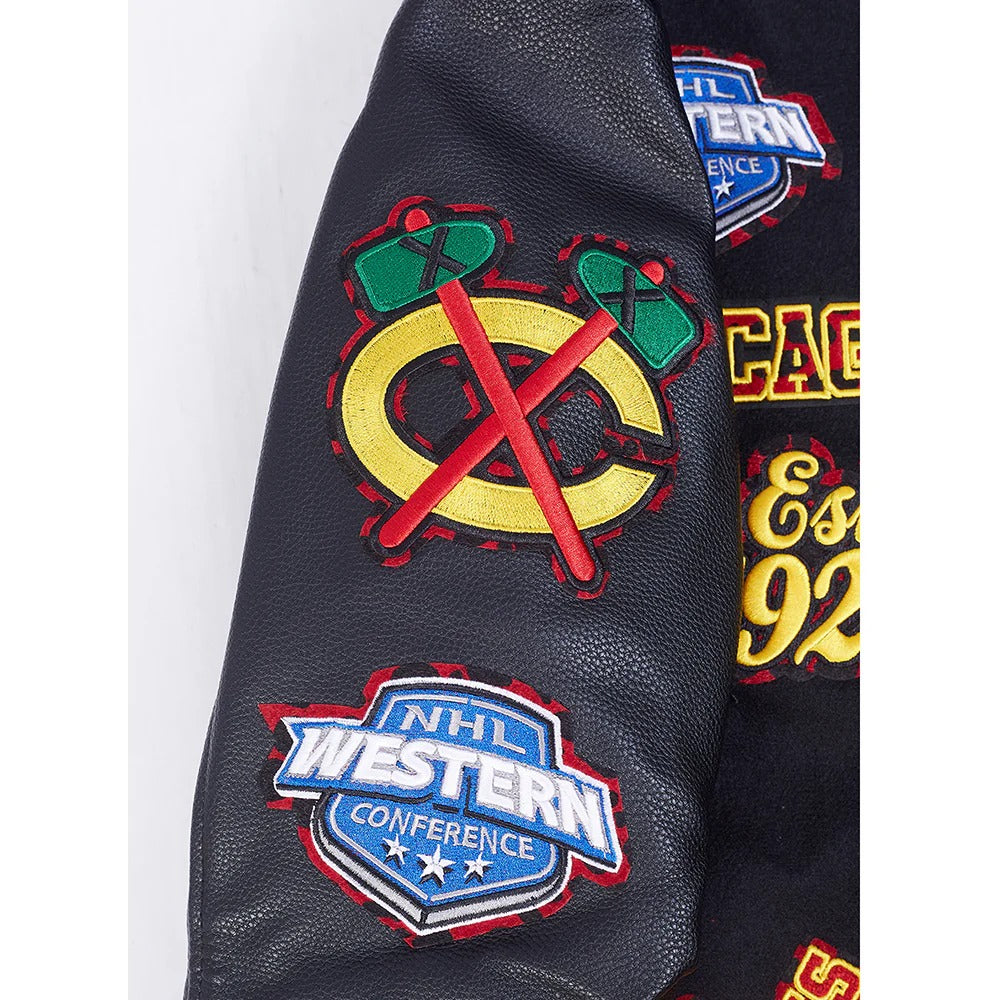 NHL CHICAGO BLACKHAWKS ANIMAL PRINT MEN'S WOOL VARSITY JACKET