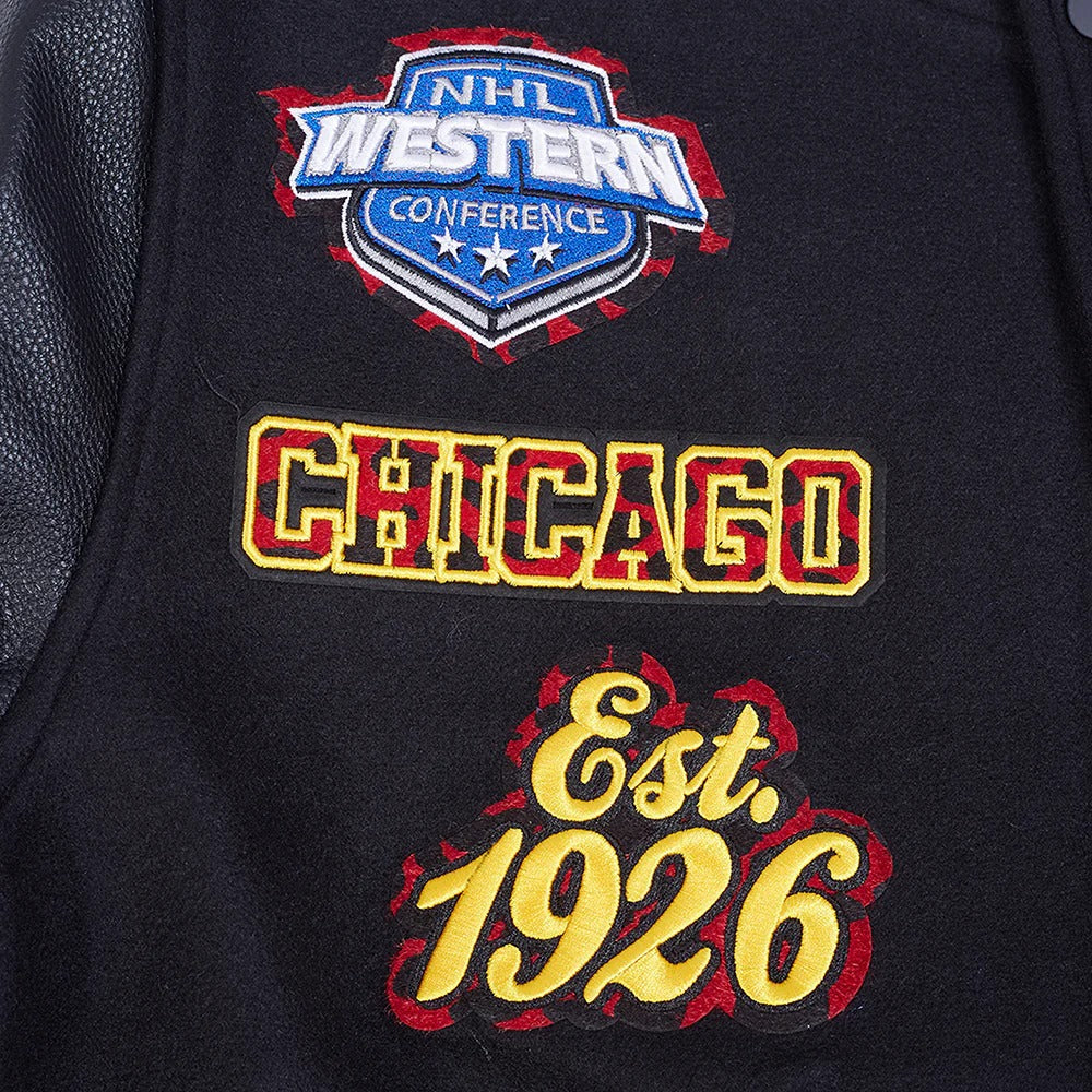 NHL CHICAGO BLACKHAWKS ANIMAL PRINT MEN'S WOOL VARSITY JACKET