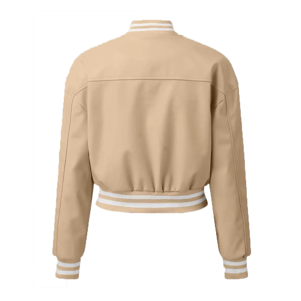 Women’s Beige Leather Varsity Jacket