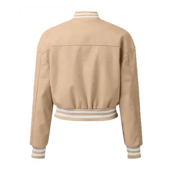 Women’s Beige Leather Varsity Jacket