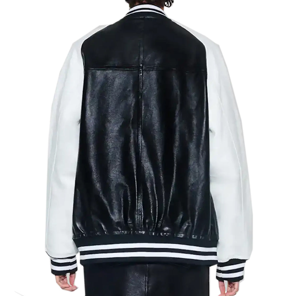 Classic Women’s Black and White Leather Varsity Jacket