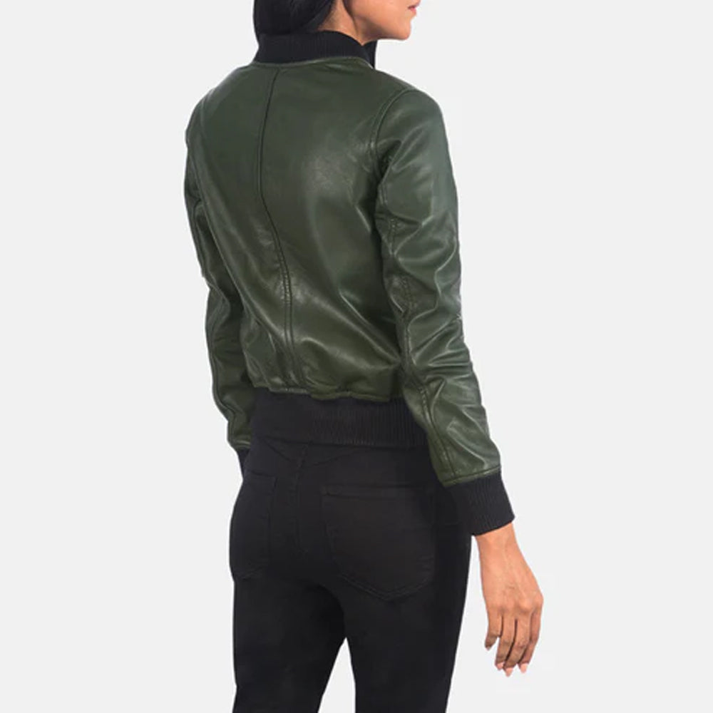 Classic Green Leather Bomber Jacket