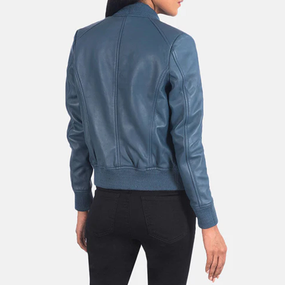 Classic Bliss Blue Leather Bomber Jacket
