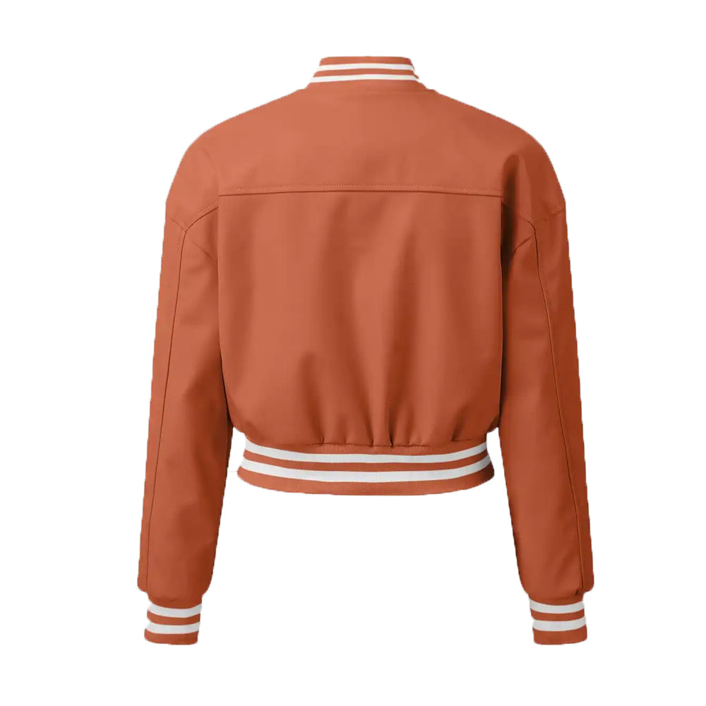 Women’s Orange Leather Varsity Jacket