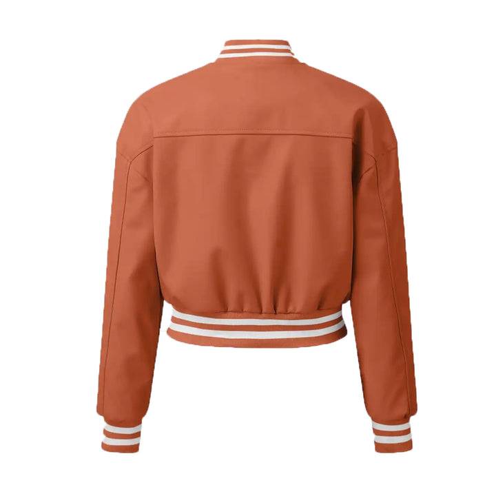 Women’s Orange Leather Varsity Jacket