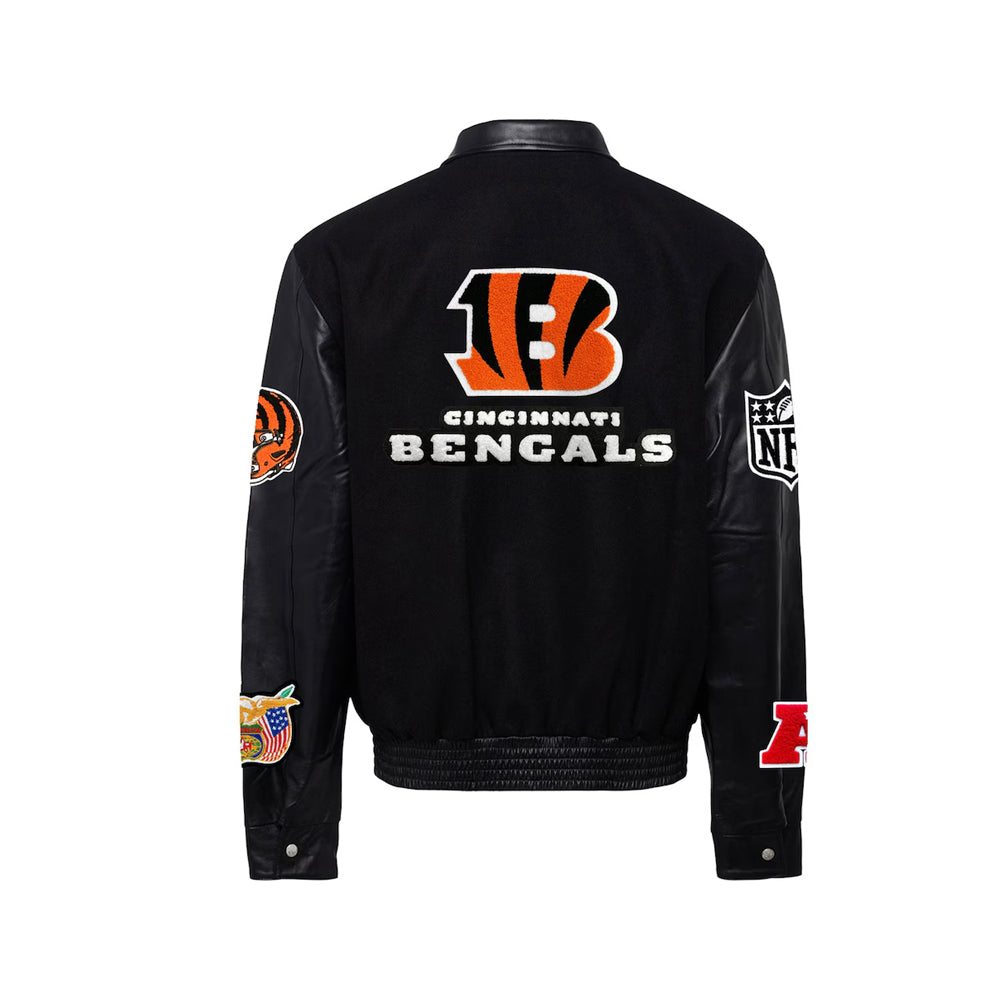 Men's Cincinnati Bengals Jeff Hamilton Black Wool & Leather Full-Snap Varsity Jacket