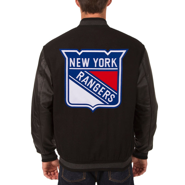 Men's Boston Bruins JH Design Black Two Hit Wool & Leather Reversible Jacket