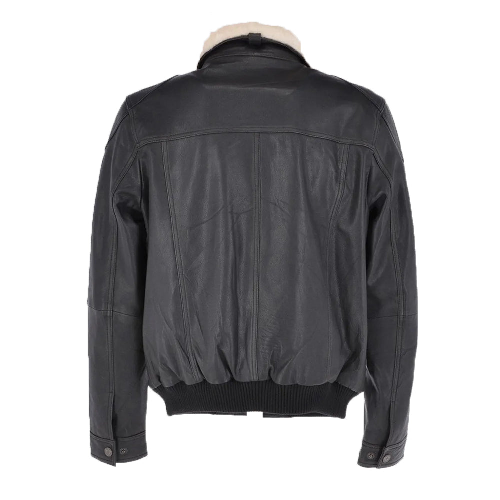 Ted Mens Black Bomber Leather Jacket